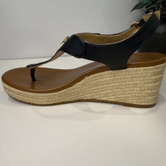 Michael Kors Laney Saffiano Leather Espadrille Wedge Sandal, Black Size 7M - Picture 4 of 9